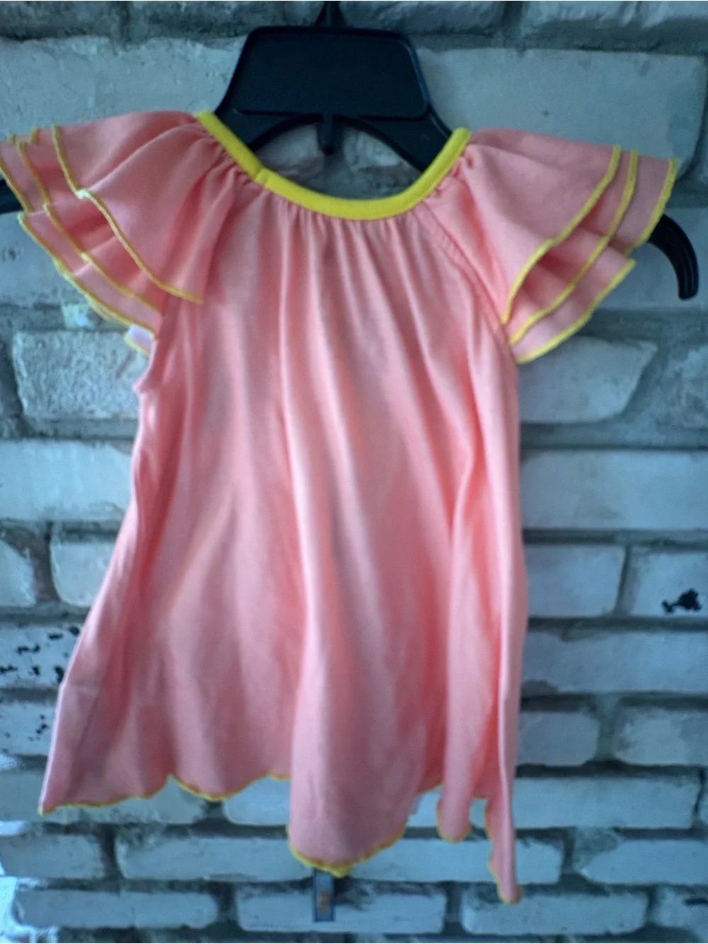 Disney Moana peach nightgown with front graphic  Yellow Trim and Flutter Sleeves